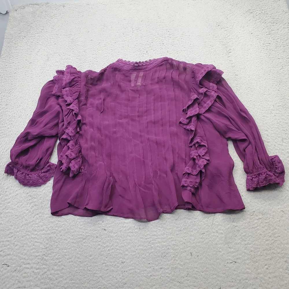 FARM Rio Burgundy Ruffled Blouse